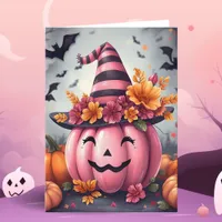 Pretty Pink Halloween Pumpkin Jack-o-lantern Card