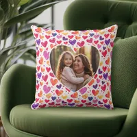 Colorful Watercolor Hearts Mother's Day Photo Throw Pillow