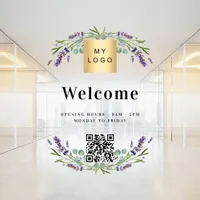 Business logo lavender welcome opening QR code Window Cling