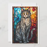 Stained Glass Style Gray Cat Card