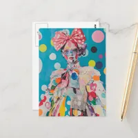 lady with a big bow and polka dots postcard