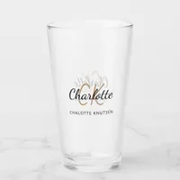 Monogram initials script black gold glass