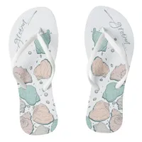 WEDDING SHOES | Modern Seashells Coral Teal Flip Flops
