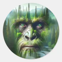 Bigfoot Sasquatch Double Exposure with Forest Classic Round Sticker