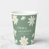 Sage Green Boho Daisy Floral Wedding Paper Cups