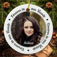 Modern 2 Photo Memorial Forever in our Hearts Ceramic Ornament