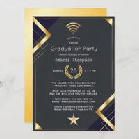 Black & Gold Virtual Graduation Party Certificate Invitation