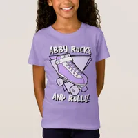 Name Rocks and Rolls Pastel Purple Roller Skate T-Shirt