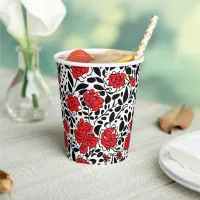 Pretty Floral Pattern in Red, Black and White Paper Cups