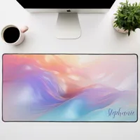 Iridescent Pastel Silk Waves Desk Mat