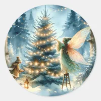 Whimsical Fairies in Winter Wonderland Classic Round Sticker