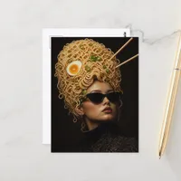 Woman with Noodles and Chopsticks Hair Postcard