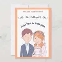 Simple, Cartoon-Iike  Spouses Illustration Wedding Invitation