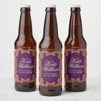 Magenta Fuchsia Pink Fractal Lace Beer Bottle Label