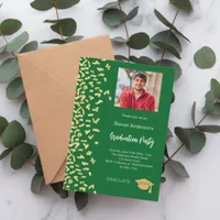 Graduation party forest green gold confetti photo invitation