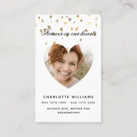 White gold hearts photo funeral prayer card