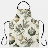 Sage Green and Gold Christmas Ornaments  Apron