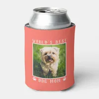 World's Best Dog Mom Paw Prints Photo Coral Custom Can Cooler