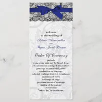 Faux lace and ribbon navy blue wedding programs