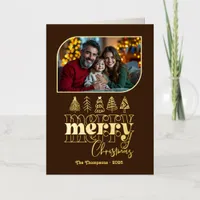 Warm Retro Hand Drawn Merry Christmas Photo Foil Holiday Card