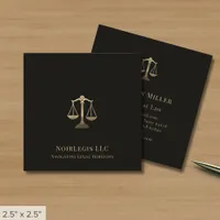 Upscale Black Gold Scales of Justice Square Business Card