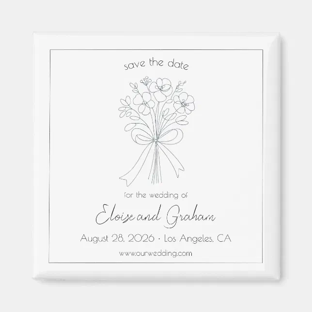 Elegant Minimalist Flower and Bow Save the Date Magnet