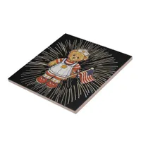 Vintage Nurse Bear with Modern White Fireworks Tile