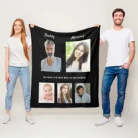 Parents photo kids children text black fleece blanket