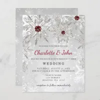 Budget Silver Red Snowflakes Wedding Invitation