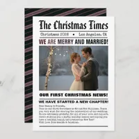 Newlywed Our First Christmas Newspaper Style Photo Holiday Card