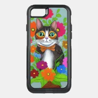 Folk Art Whimsical Cat and Flowers OtterBox Commuter iPhone SE/8/7 Case