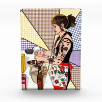 Retro Pop Art Tattoo Lady Baking in Kitchen Photo Block