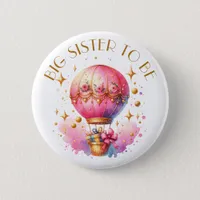 Big Sister to be HotAir Balloon Girl's Baby Shower Button