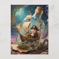 Pirate Kitty in a Bottle Postcard