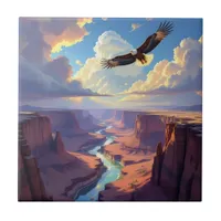 Eagle Flying over a Canyon Ceramic Tile