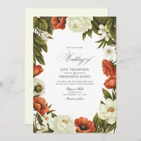 Olive Green Terracotta & Soft Ivory Floral Wedding Invitation