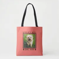 World's Best Dog Mom Paw Prints Photo Frame Coral Tote Bag