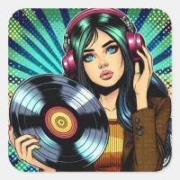 Comic Style Girl with Vinyl Album