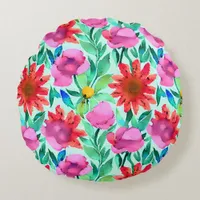 Pretty Watercolor Floral  Round Pillow