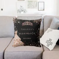 Quinceanera black rose gold tiara dress name throw pillow