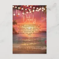 Tropical Sunset String Lights Beach Wedding Detail Enclosure Card