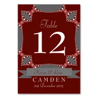 Red Silver lace Wedding Table Number Card