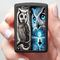 Glowing Owls Under a Magical Night Moon Zippo Lighter