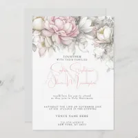 Wedding | Classic Modern Ivory and Blush Floral  Invitation