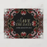 Red+Silver Satin Save the Date Postcard