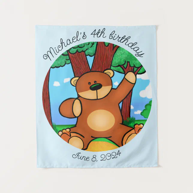 Bear in grassland birthday  tapestry