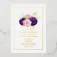 Pink, Purple and Gold Floral Wedding Foil Invitation