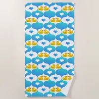 Rubber Duckie and Hearts Yellow and Blue Beach Towel