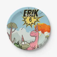 Roarsome Dino Birthday, Cute Cartoon Dino Paper Plates