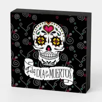 Sugar Skulls and Swirls Rose Black ID725 Wooden Box Sign
